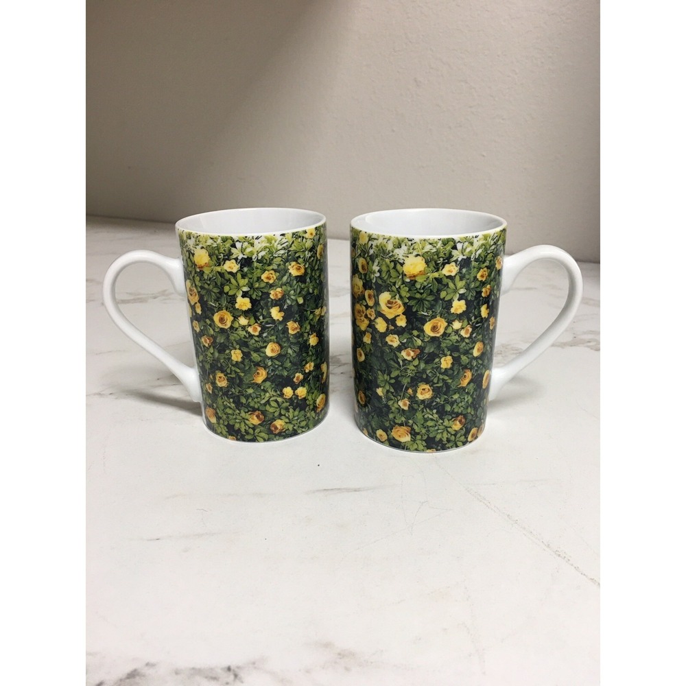 Vintage Konitz  Coffee Cups Tea Mugs Yellow Roses Set of 2